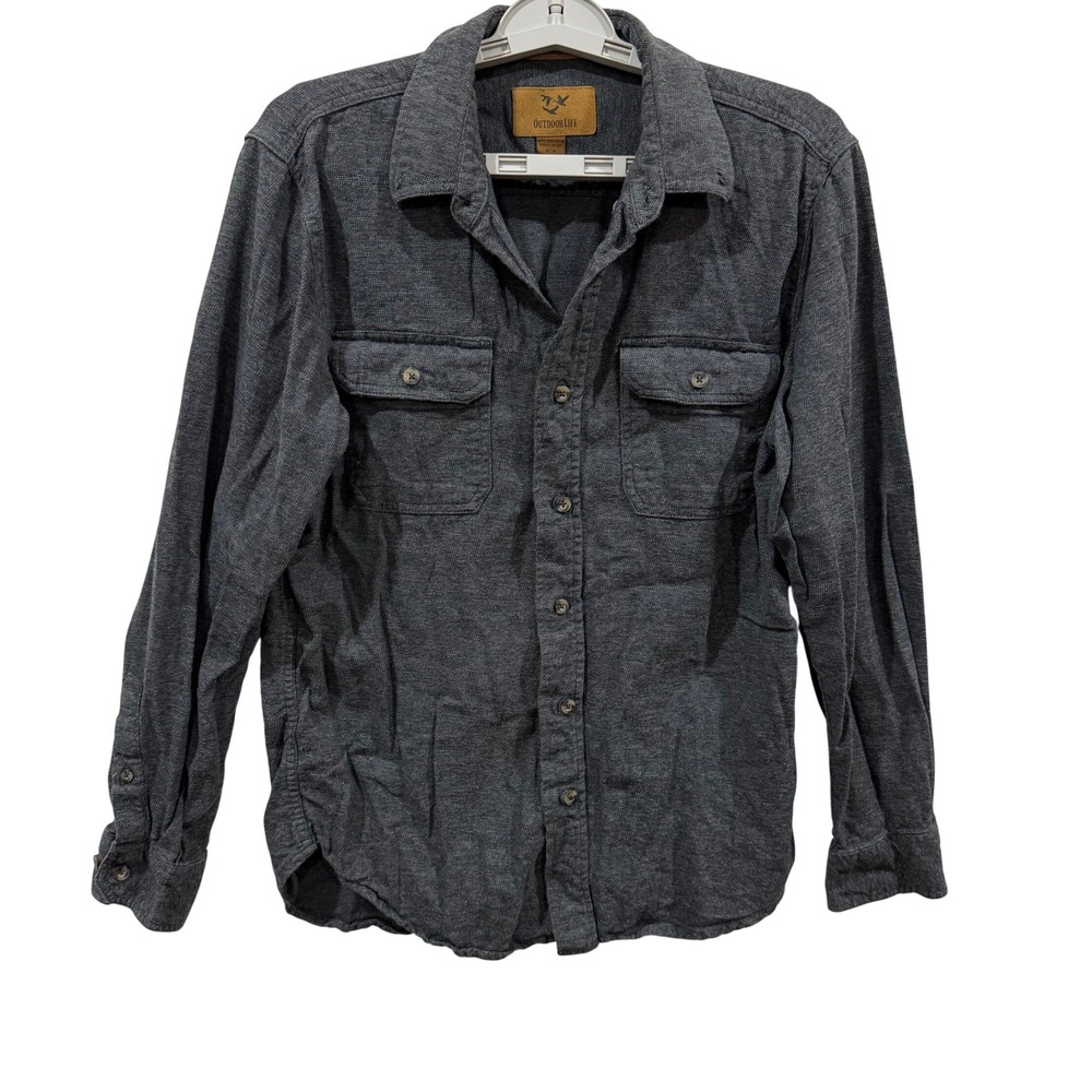 Outdoor Life Mens Medium Charcoal Grey Cotton Button Down Long Sleeve Shirt M